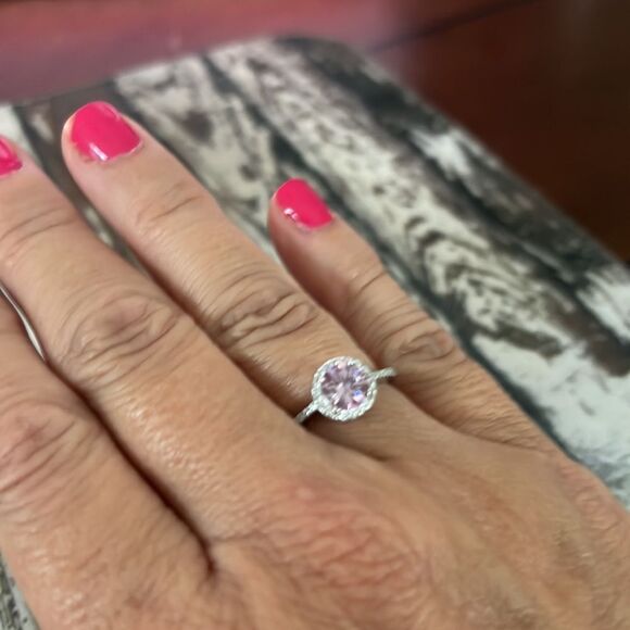 925 Sterling Silver Promise Ring Rare Pink Moissonite 1 CT - Picture 5 of 7